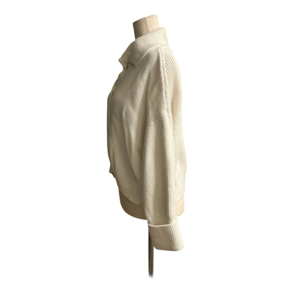 Abercrombie & Fitch Cream Ribbed Button-Front Cardigan | Sz L - Picture 3 of 7